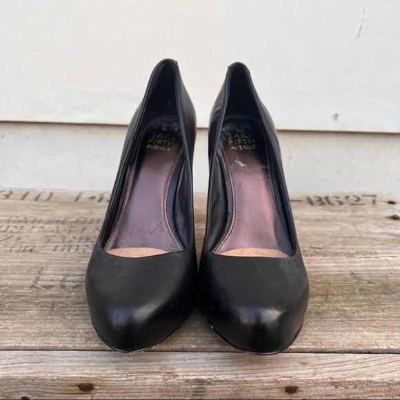 SAKS Fifth Avenue black stiletto pumps heels with tortoiseshell heel - Picture 2 of 6